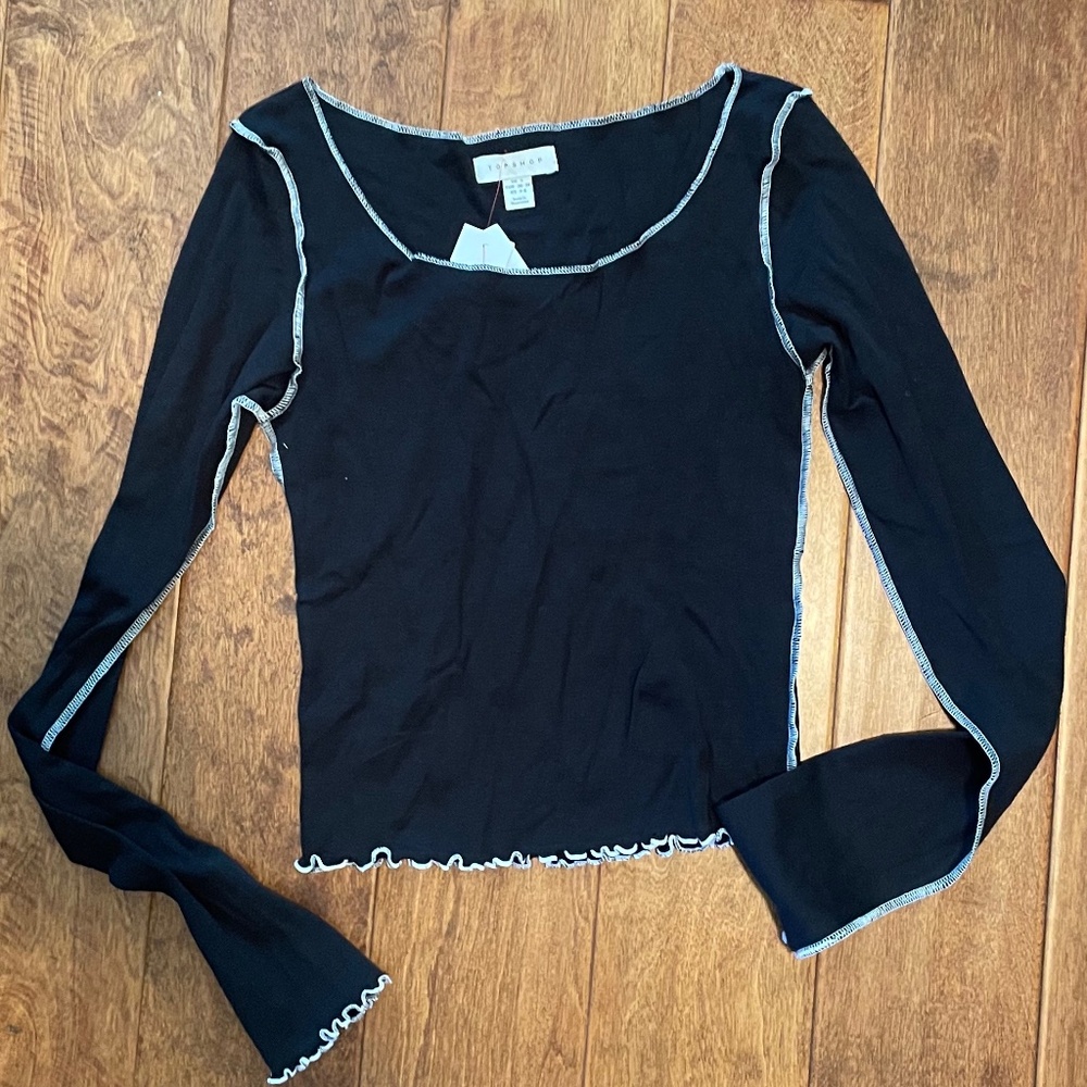 Topshop Black Long Sleeve Top, NWT, Size 4-6 Womens
